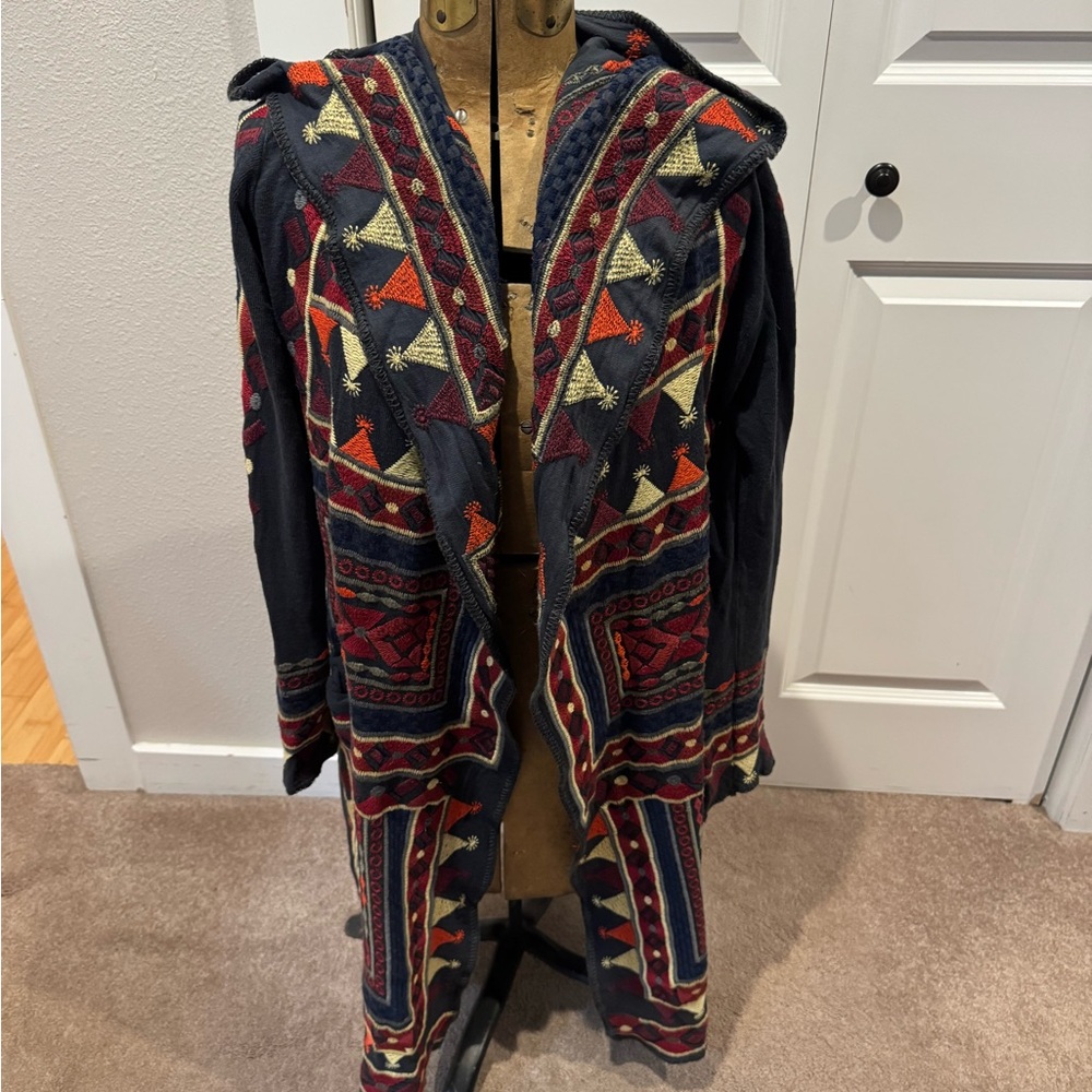 Biya Johnny Was Navy Multicolored Embroidered Duster. Size Small.